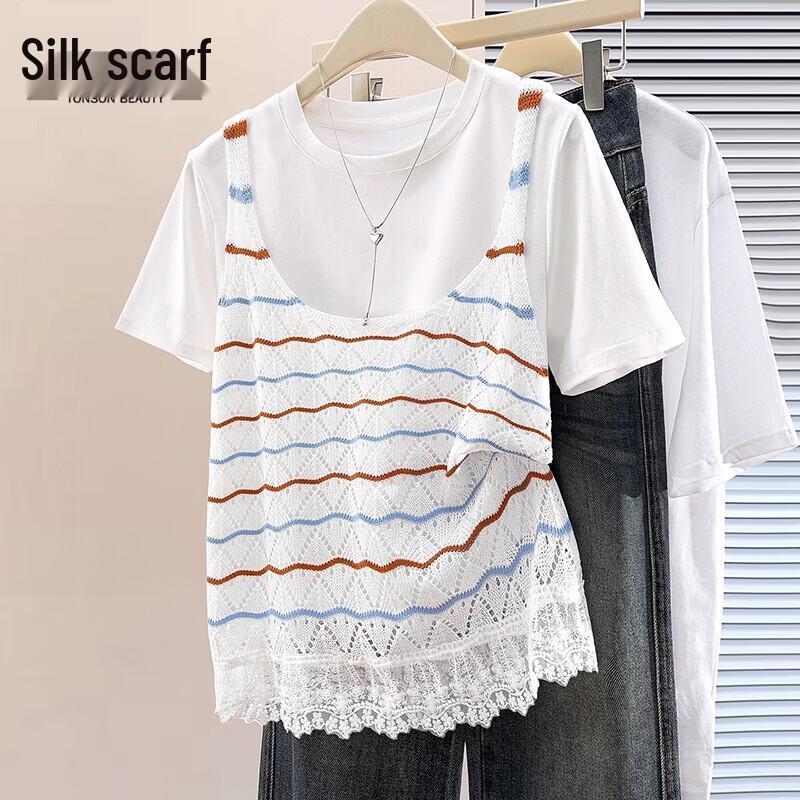 Women s Color-Block Striped U-Neck Loose Vest One Size