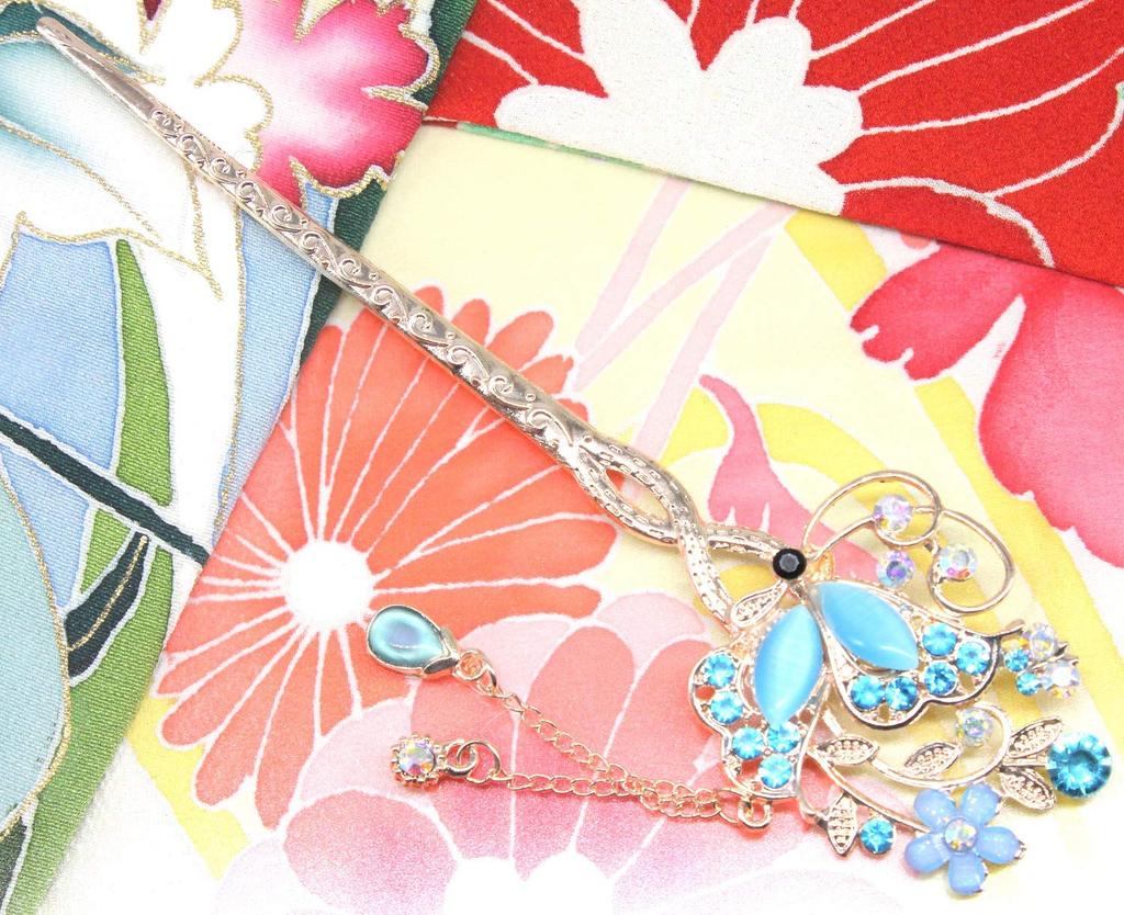 Miaomyao Single for Japanese Clothing Metal Hair Antique European Butterfly Pink Hair Miaomyao Hairpin, Hairpin, (Tomesode, Kimono, Yukata), Ornament,