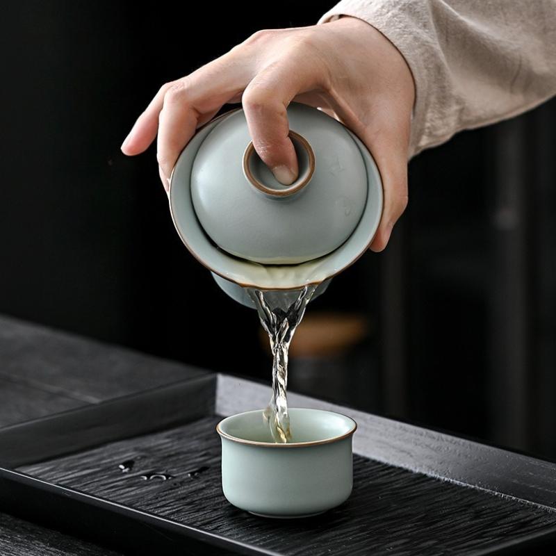 Kung Fu Tea Set Retro Travel Portable Ru Kiln Gift Box Outdoors Teapot Lid Bowl Camp Out Japanese Tea Set With Cups and Kettle