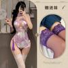 Pure desire purple sexy neck hollowed out curtain dream classical printing cheongsam temptation