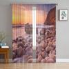 Felsiger Strand von Porth Nanven in Cornwall England bei Sonnenuntergang Chiffon Transparente Vorhänge Wohnzimmer Schlafzimmer Fenster Voiles Tüllvorhang