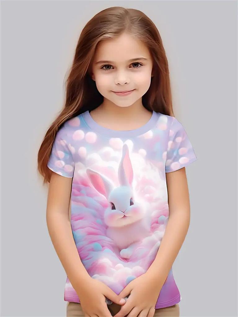 Girl Clothes Cute Animals 3D Print Casual Crew Neck Short Sleeves Graphic T Shirts Children's Clothing 2-10Y for Animals Lover