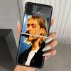 Retro Singer Kurt Cobain Hard PC Phone Case For Samsung Galaxy Z Flip 7 6 5 4 3 Black ZFlip7 ZFlip6 Flip5 Flip4 Flip3 5G Print C