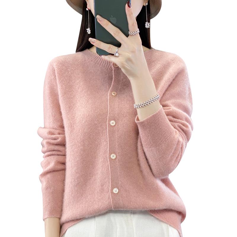 Autumn Women's Loose Fit Long Sleeve Pure Wool Cardigan Sweater