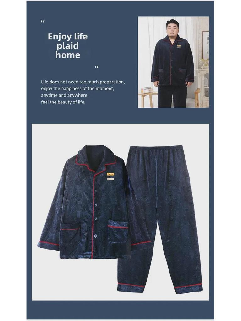 Męski Zimowy Flanelowy Zestaw Piżamowy Meijiyun - Rozmiar Plus 5XL, Gruby Kołnierz, Długi Rękaw