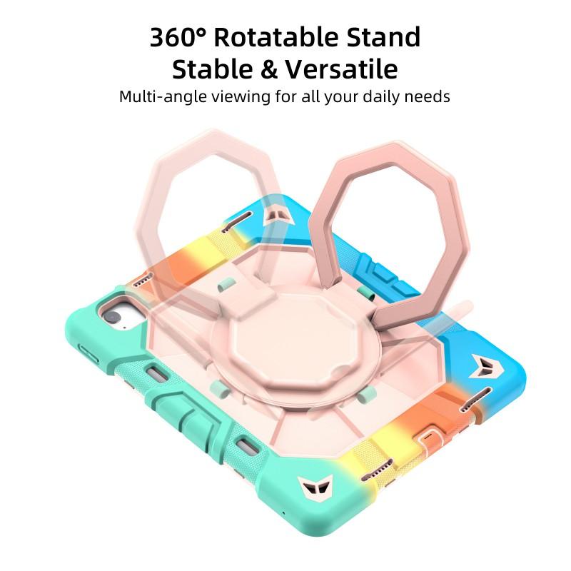IPad Air 13-inch M3 M4 Case With 360 Rotating Stand Shockproof PC Silicone Hybrid Cover Hand Strap Carry Handle