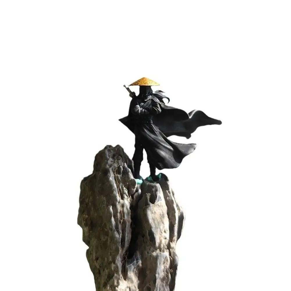 Miniatures Cool Kung Fu Swordsman Figure Black White Mini Ornaments Sand Table Layout Plant Decoration