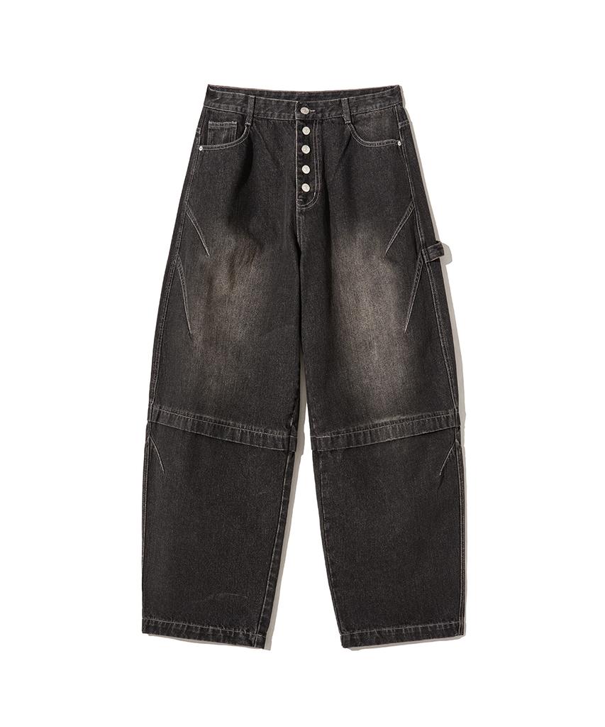 Gakkai Unions Button Flap Dart Balloon Denim Pants Black