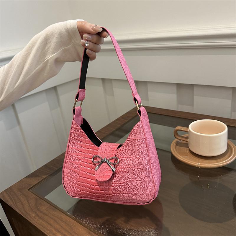 Elegant Bow Detail Handbag For Women Stylish 2024 Autumn Fashion Shoulder Bag In Black Pink Green And Cream