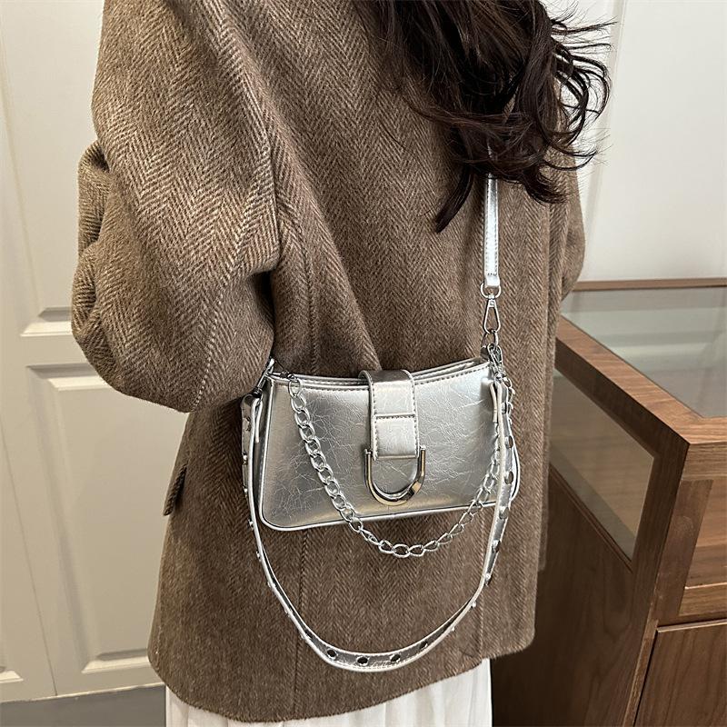 PU Chain Bag Small Square Bag Women's Bag European Solid Color Chain Bag Shoulder Armpit Bag Handbag