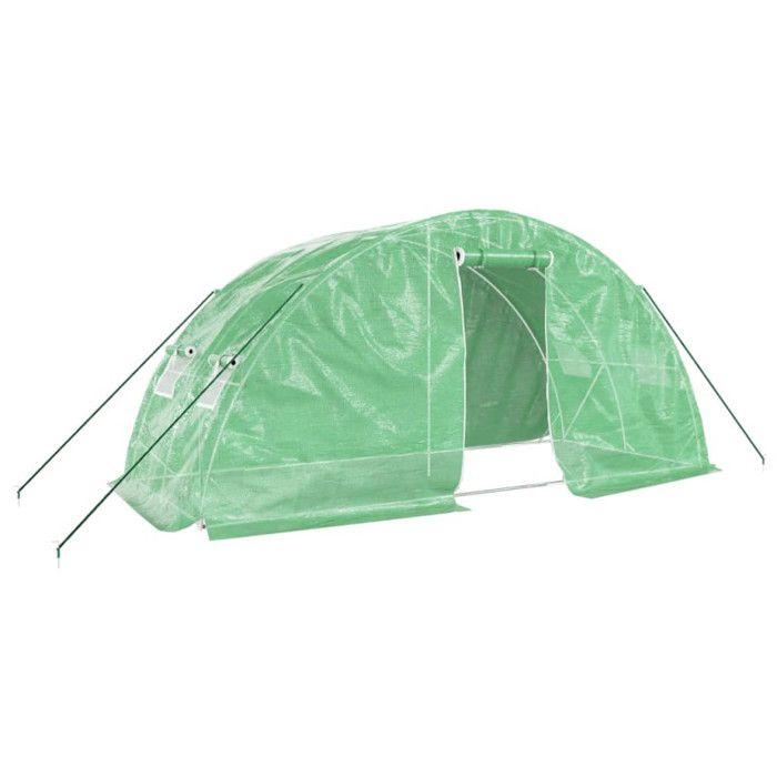 VidaXL Serre avec cadre en acier vert 10 m² 5x2x2,3 m, polytunnel, serre à cadre froid, serre pour tomate, serre de jardin, 364085