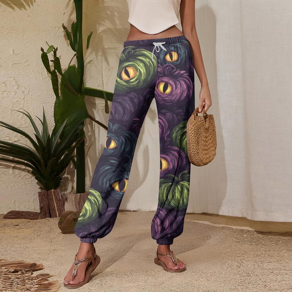 Women's Casual Halloween Print Joggers with Drawstring Elastic Waist Cuffed Sweatpants
