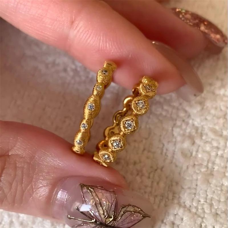 Vintage Luxus Einlegekristall Fingerring für Damen Mädchen Minimalismus Runde Textur Zirkon Leichter Luxus Design Modeschmuck Geschenk