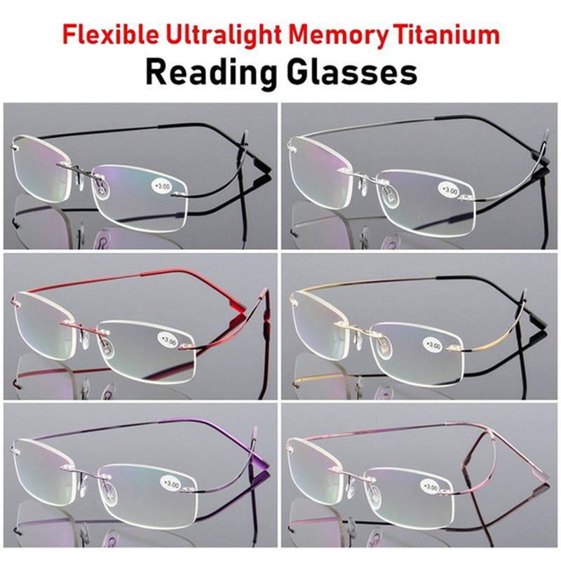 Flexibelt Ultralätt båglöst minne Titan Magnetiska läsglasögon Styrka +1,0~+4,0 Glasögon Presbyopiska glasögon Läsglasögon