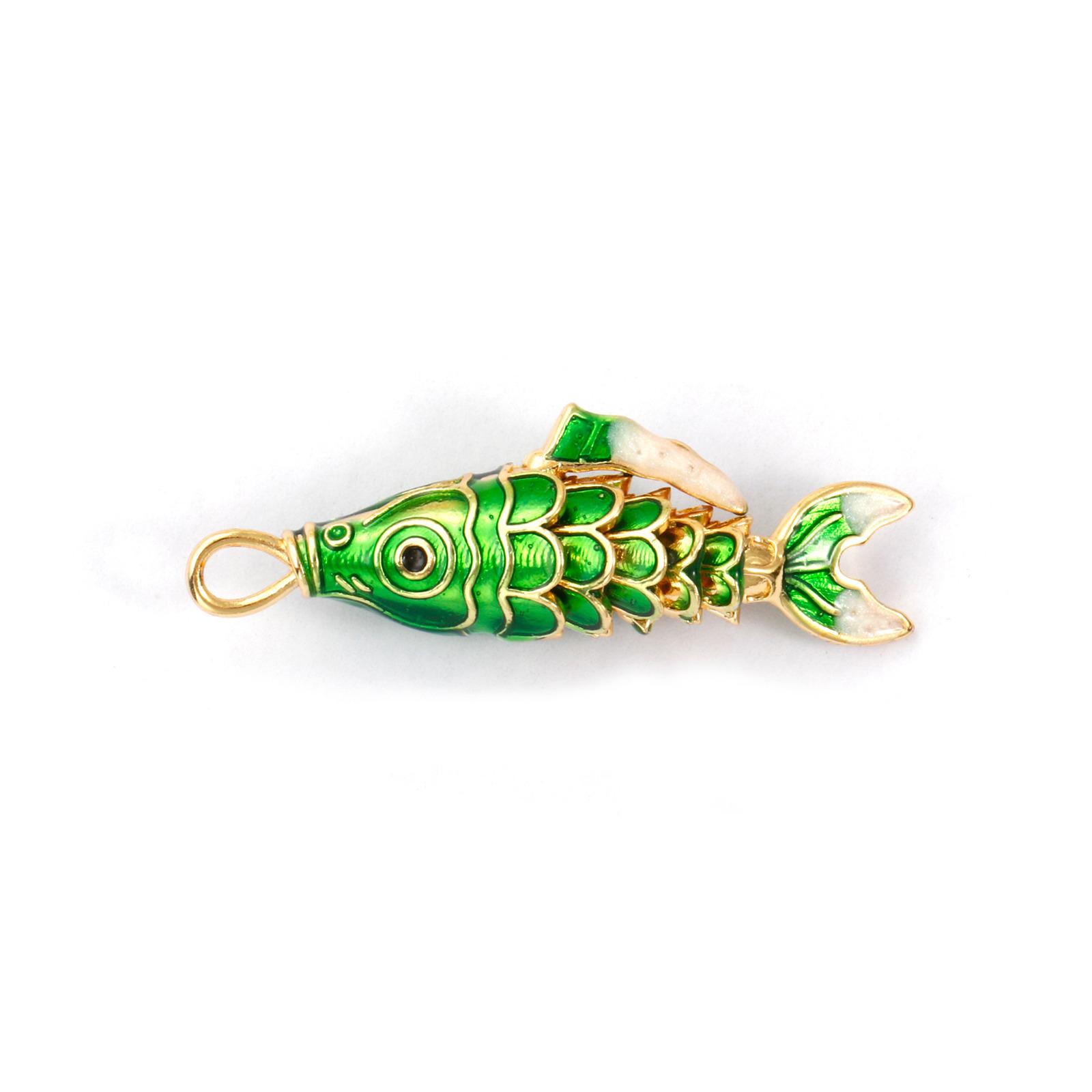 

1 Piece Movable Brass Ocean Jewelry Fish Pendants 18K Gold Plated Enamel Red Green Blue Fish For DIY Neckalce Making 3.8x1.3cm зелёный