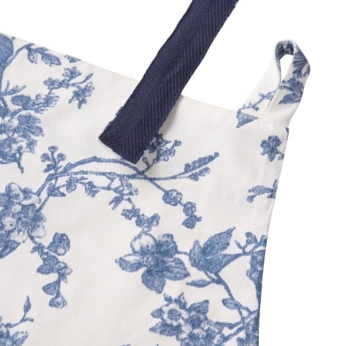 Francfranc Botanical Cotton Full Apron, Blue, 100% Cotton, Floral Print, with Pockets