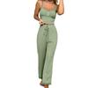 2 Pcs/Set Pants Top Suit Low-cut V Neck Sleeveless Solid Color Shirring Drawstring High Elastic Waist Lace Women Summer Pajamas Set Homewear CLE