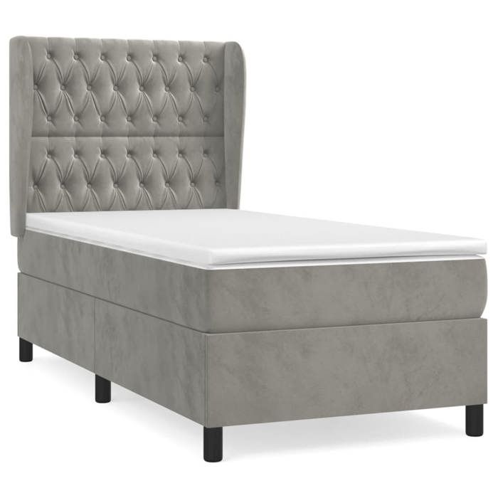 Sommier à lattes et matelas - Maison Exclusive - Velours gris clair - 90x200 cm - Tête de lit réglable