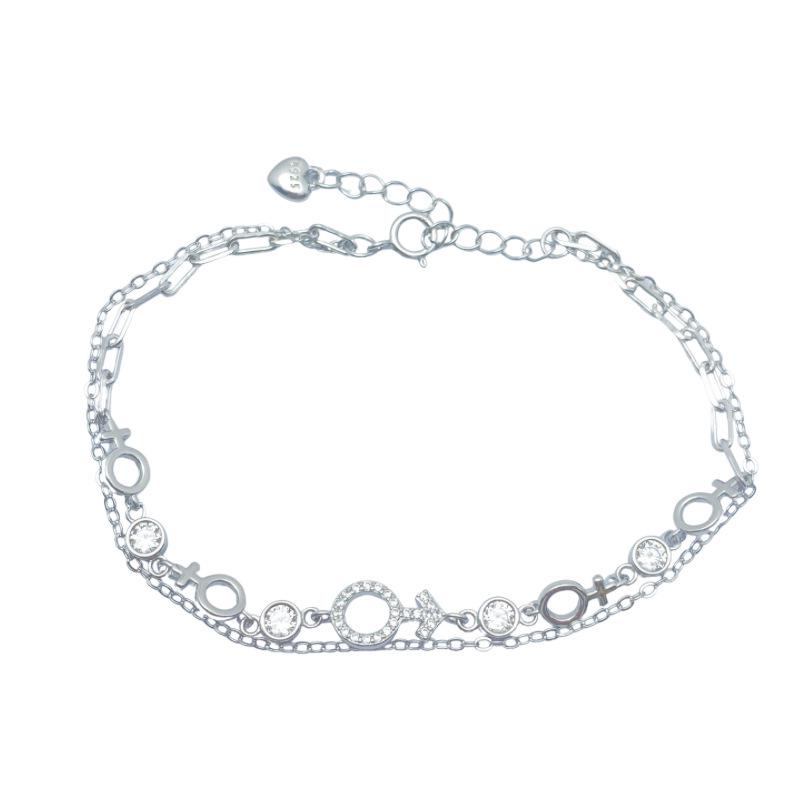S925 Sterling Silver Cross & Circle Double Layer Bracelet – Elegant, Versatile, Light Luxury Fashion.