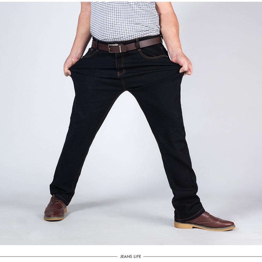 Large Size Jeans Men Straight High Waist Elastic Loose Spring Middle-aged Large Size Men's Trousers