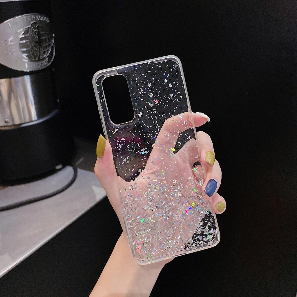 Starry Silver Foil Glitter Phone Case for Samsung A24, S23FE, A41, A55, S10, and A35 - Full Coverage Protection