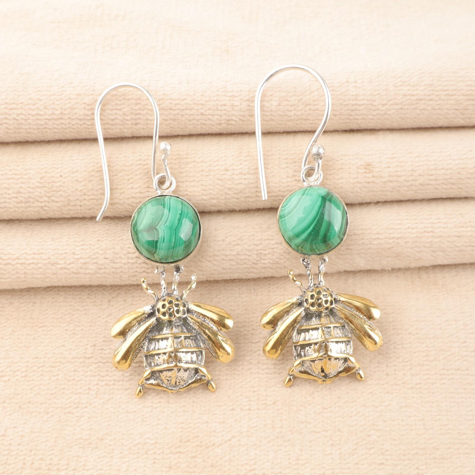 

Natural Malachite Gemstone 925 Sterling Silver Handmade Earrings 2 Gift For Mom EE-154-28