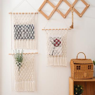 1 ks Boho nástěnná dekorace Síťový držák na časopisy Dekorativní macramé nástěnná síť pro domov Macramé nástěnná police s třásněmi Přenosná