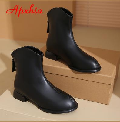 Aphixta Hot Sale Back Zipper Women Ankle Boots Square Heel Pointed Toe Lady Footwear Shoes Women Zapatos Mujer 2024