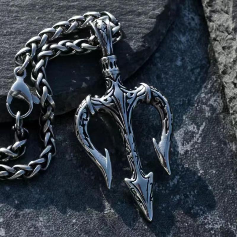 

Vintage Neptune Poseidon Trident Pendant Necklace Ancient Greek Amulet Jewelry for Men Women