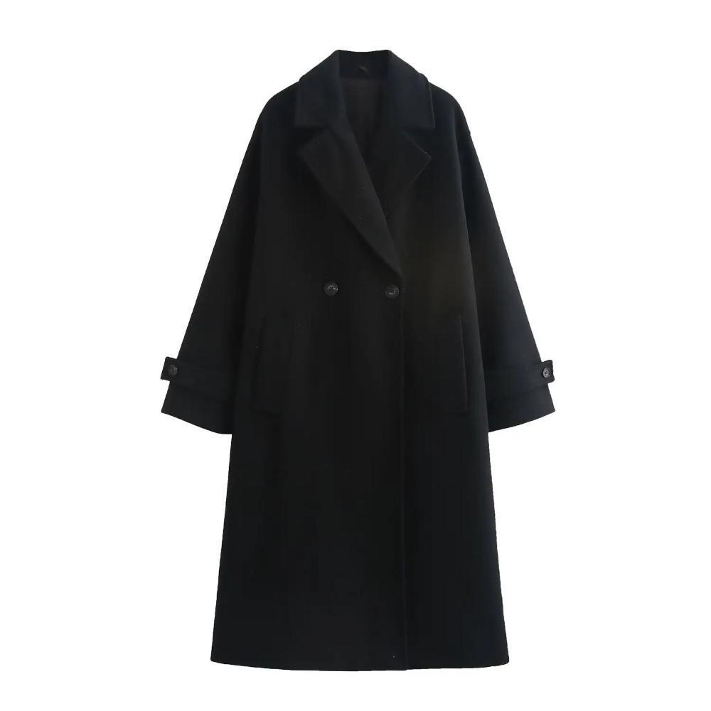 Stile Moda Autunnale Abbigliamento Donna Tricolore Lusso Collo Ampio Manica Lunga Cappotto