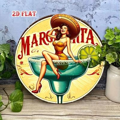 Margarita Cocktail Retro Tin Sign, Round Wall Decor 20x20cm