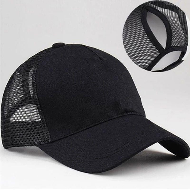 New Ponytail Baseball Cap Summer Women'S Adjustable Black Hat Messy Cap Casual Cotton Girl Snapback Mesh Cap