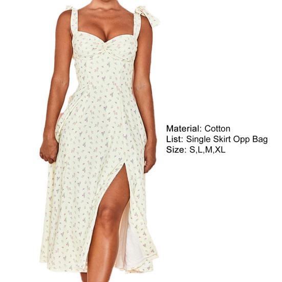 Women Dress Flower Pattern Fine Texture Cotton Women Casual Fashion Sundress Midi Slip Dress Birthday Gift