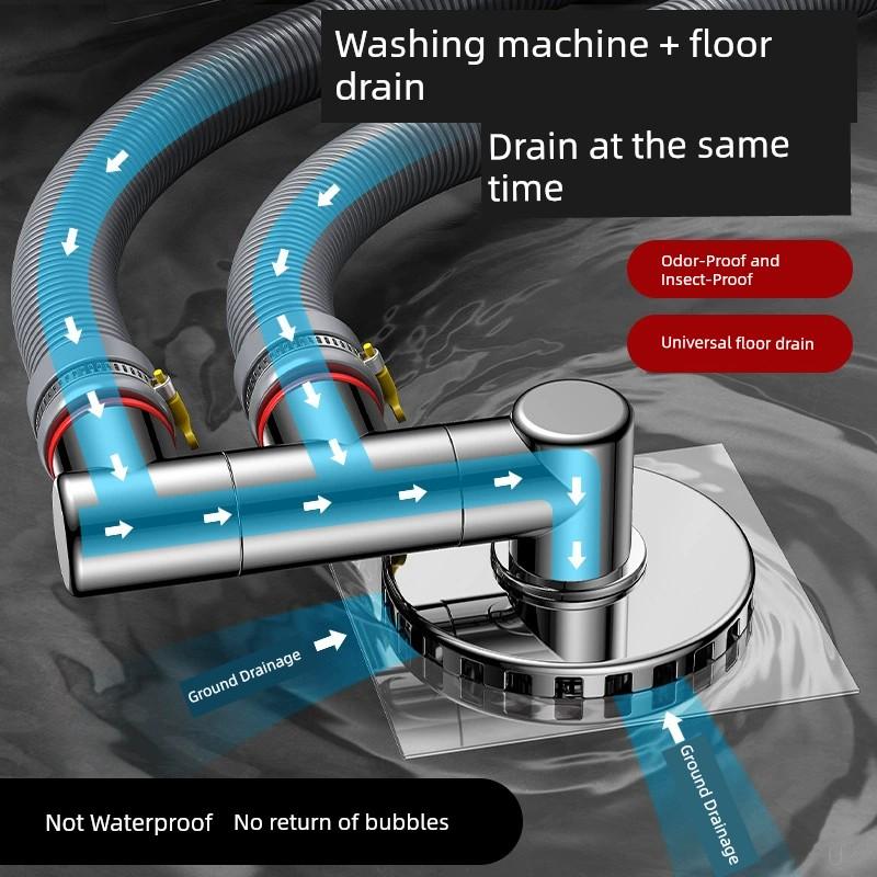 German Balcony Washing Machine Drain Three-Way Diverter Pipe, Three-In-One Floor Drain Connector, Anti-Odor and Anti-Overflow