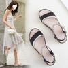 Sandals women's summer 2025 new flat-bottomed versatile student Korean version simple thick-soled wedge heel one-word buckle Roman women's sandals