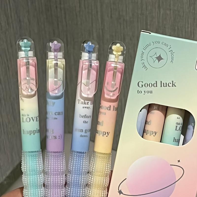 1 Set Gel Pen of Four Star-Shaped Press Pens, Gradient Color Star-Shaped Pen Cap Transparent Pen Clip, Granular Non-Slip Pen Grip Comfortable Grip