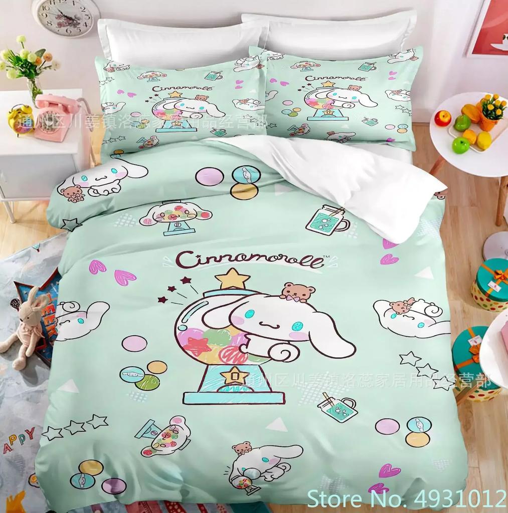 Cute Melody Rabbit Bedding Set Pillowcase Anime Bedclothes Cartoon 3D Printed Kids Adult Boys Quilt Duvet Cover Children Gift