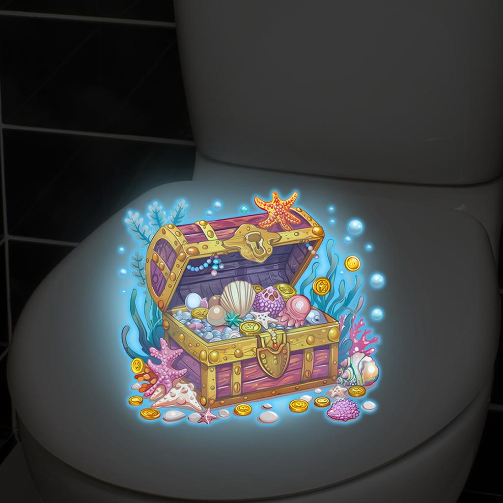 Nightlight Underwater Treasure Toilet Decal - Waterproof and Glowing Bathroom Decorative Sticker