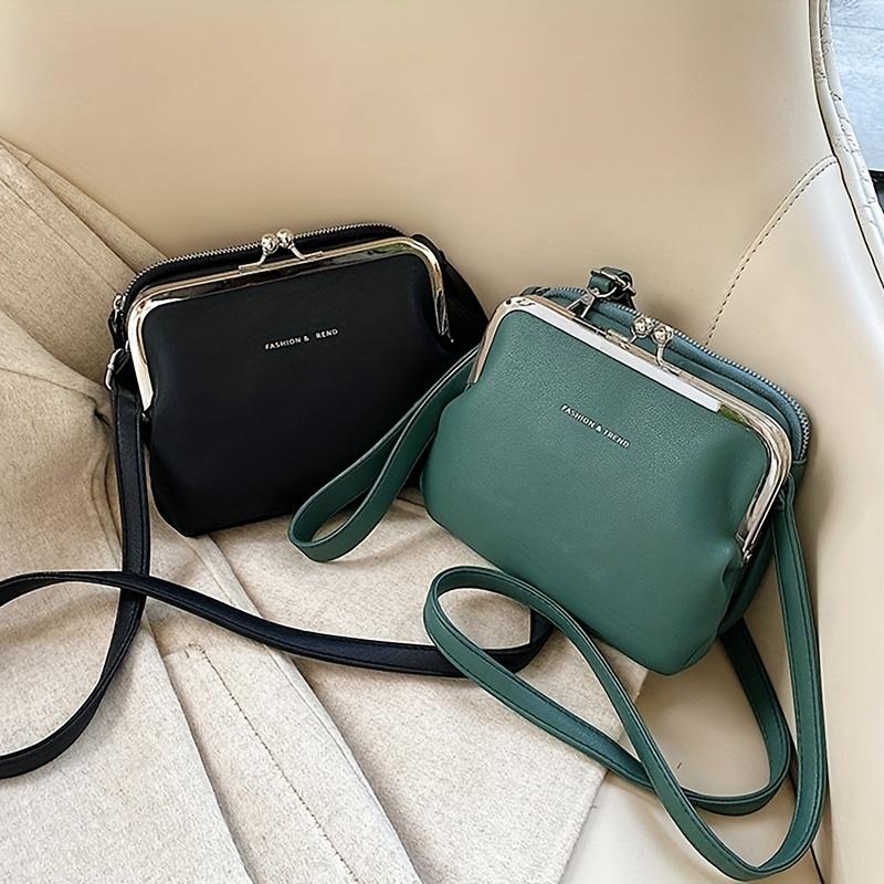 Schicke Umhängetasche im Vintage-Stil für Damen Vielseitige Schultertasche/Clutch-Kombination Abnehmbarer Riemen Reißverschluss Einfarbig Kunstleder