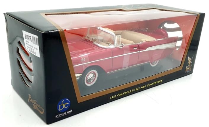 LuckyDieCast 1/18 Scale American Bel Air Convertible Diecast Car, 1957 (Red/White) [Parallel Import]