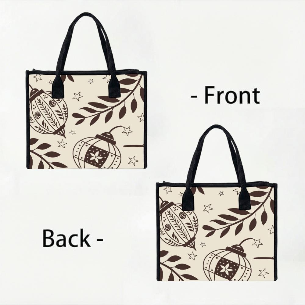 Christmas Pattern Tote Bag Casual Canvas Shopping Handbag for Daily Use