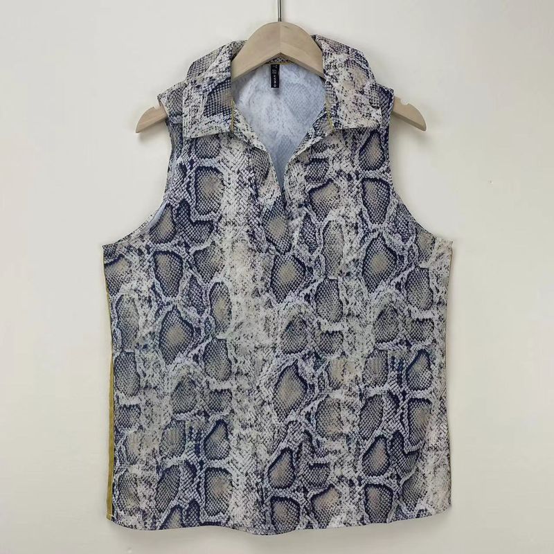 

Модный стиль Летняя женская безрукавная свободная футболка с принтом змеиного узора, универсальная рубашка с воротником поло, удобная прохладная футболка-топ Snake Pattern S