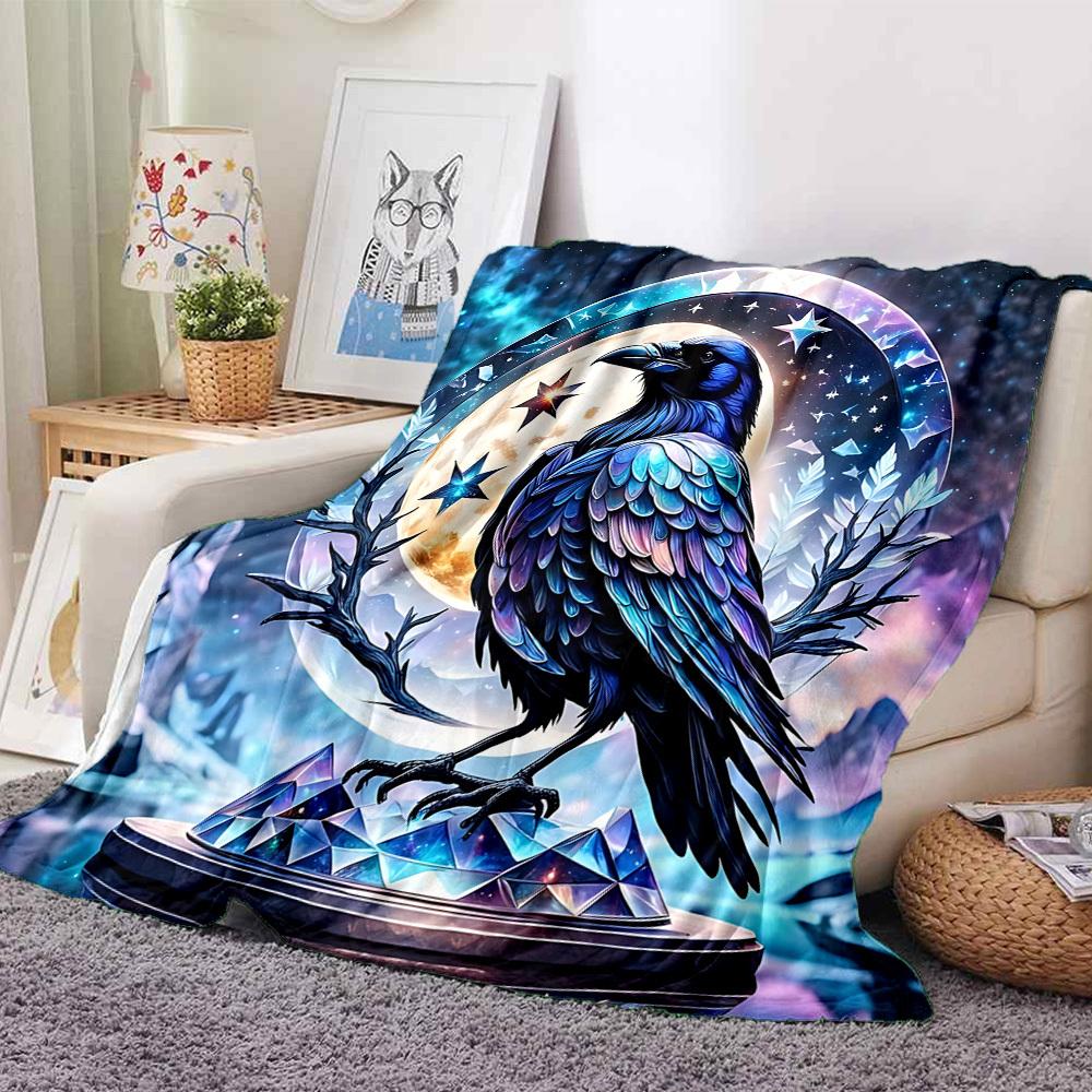 1pc Moon Raven Lightweight Flannel Blanket, Comfortable and Warm Blanket, for Office and Camping Sofa Bed, Livingroom136