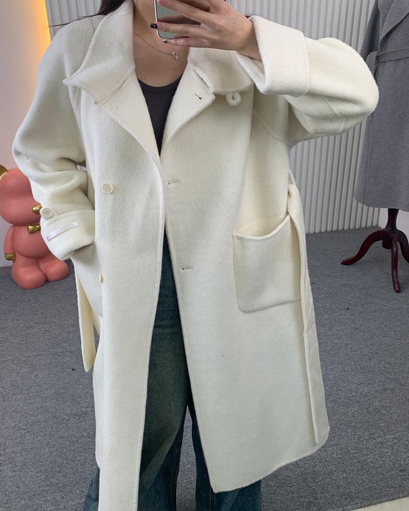 

Double-sided cashmere coat 016 loose lazy woolen coat long double-sided cashmere coat S білий