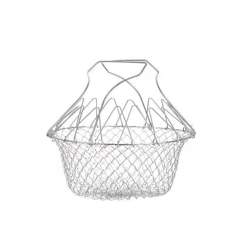 Multifuction Stainless Steel Deep Fry Basket Telescopic Foldable Frying Basket Kitchen Wire Mesh French Chip Frying Serving