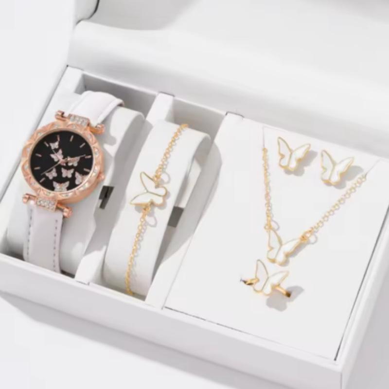 New Popular Women'S Bracelet Watch Fashionable And Simple Butterfly Five-Piece Watch Set Watch
