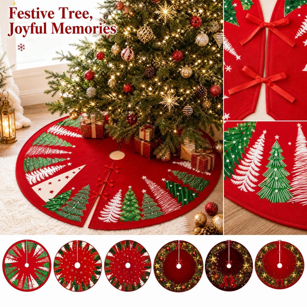 Christmas Tree Skirt for Holiday Home Party Decorations, Under Tree Holiday Decor for Christmas Celebrations