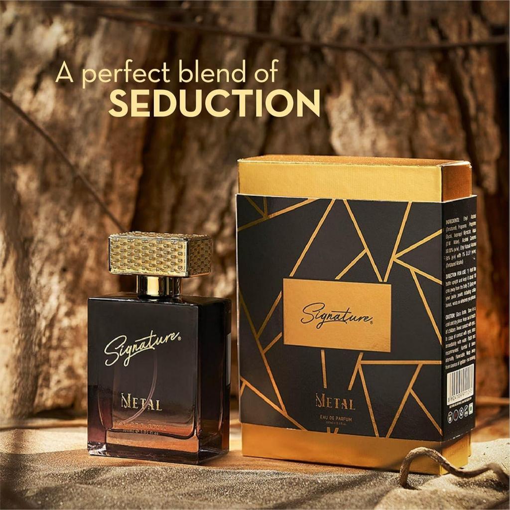 Signature Aura - Metal Eau de Parfum - 100ml | Long Lasting Fragrance for Men | Woody Spicy Scent | Luxury Everyday Wear Perfume Gift for Him