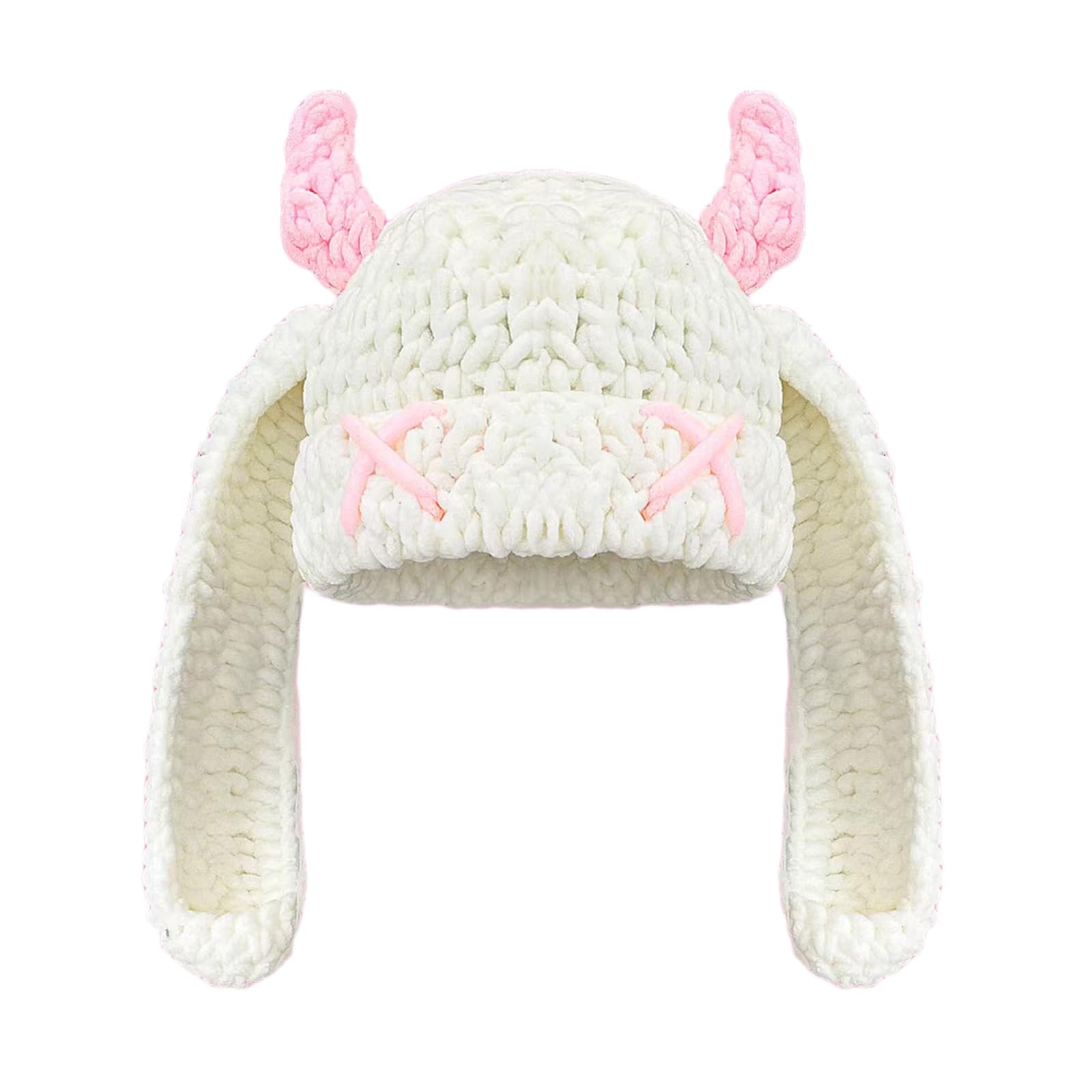 

Cute And Quirky Little Devil Long-eared Knitted Hat For Women, Warm And Ear-protecting For Fall And Winter, Sweet And Cool Horned Pullover Woolen Hat One Size бежевый