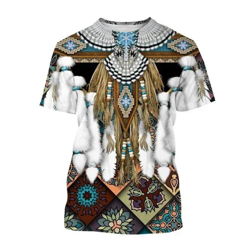 Ethnic Style 3D Printed T-shirts, Men's and Women's Streetwear, Daily Fashionable Oversized Short Sleeved T-shirt Tops